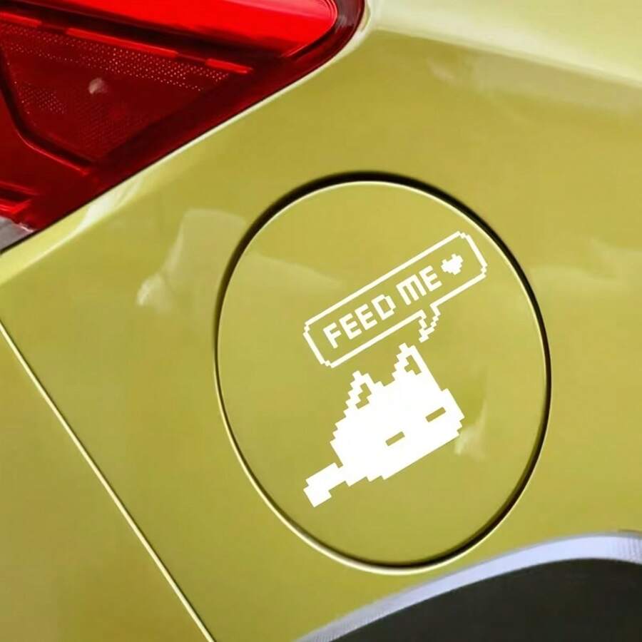 Retro Pixel Cat "Feed Me" Car Sticker, Funny Fuel Tank Cap Decal, Cute Pixel Art Auto Decoration - A - View 1