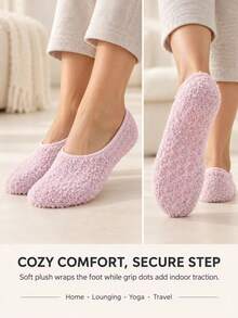 1/3/5 Pairs Random Styles Women's Fuzzy Slipper Socks, Soft Warm Plush Non-Slip Grip Low-Cut Socks For Winter Home, Sleep & Travel - Multicolor - View 4