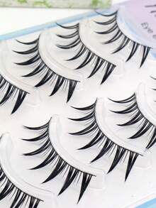 5 Pairs Wet-Look Pointed Cartoon Eyelashes, Invisible Band, Comfortable & Lightweight, Faux Mink Fur, Soft & Natural Fit, Sweet Korean-Style Makeup For Daily, Date, Party Eye Looks - Black - View 8