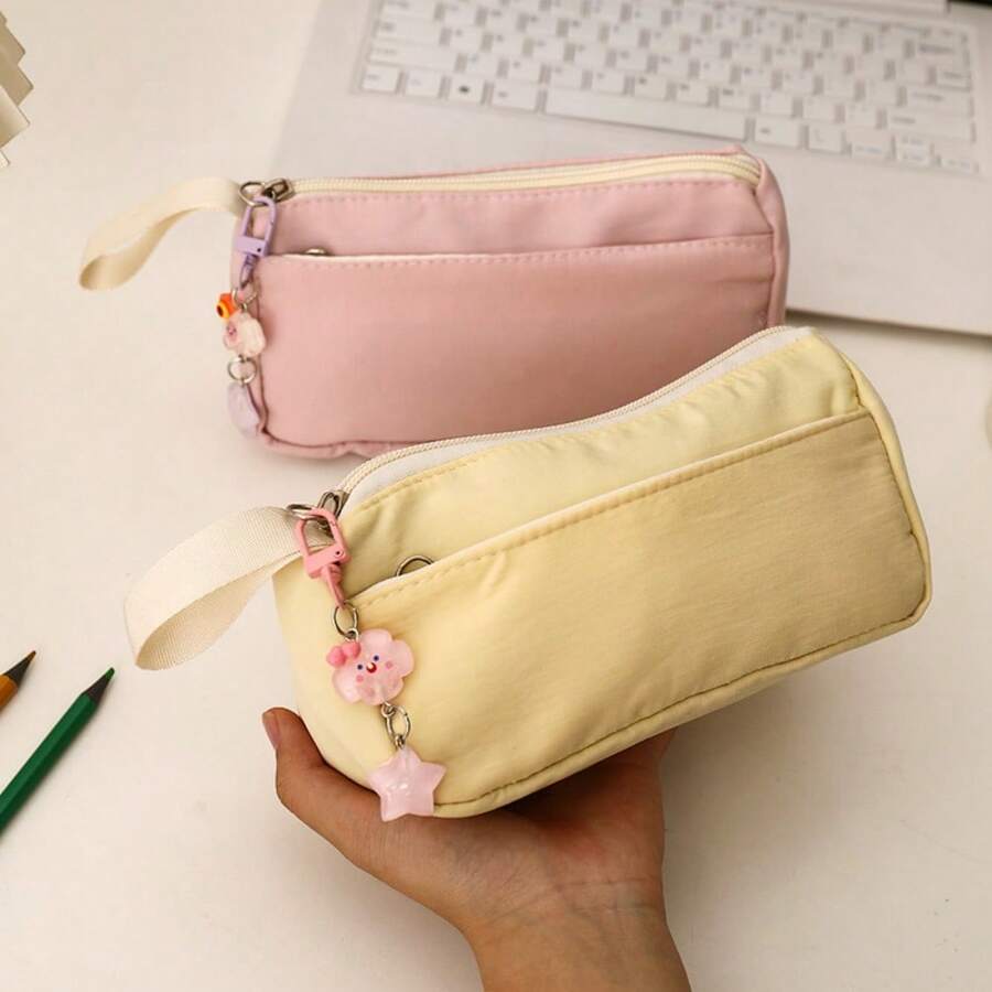 1PC Large Capacity Ins Style Pencil Case, High Aesthetic Minimalist Pencil Box, Portable Solid Color Stationery Bag - Multicolor - View 1