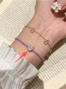 1pc Fashionable Versatile Old Money Style Black Braided Rope Horseshoe Buckle Thin Bracelet Women French Niche High-End Couple Jewelry - Irregular Zirconia Bracelet - View 3