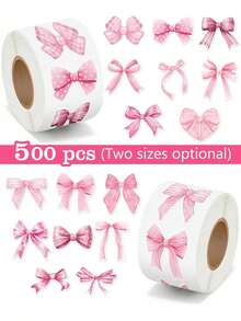 500pcs/Roll Pink Bow Sealing Stickers, Gift Box Blessing Stickers, Packaging Decoration Material - Multicolor - View 2