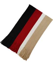 Autumn/Winter Couple Knit Plaid Multicolor Patchwork Tassel Warm Rectangular Scarf, Unisex Versatile Neck Warmer, Blanket - Red - View 2