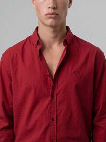 Men's Textured Thick Oversize Shirt Burgundy - Burgundy - View 7