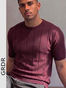 GRDR Men's Thin Summer Knit Solid Color Ribbed Short Sleeve, Sports Casual, Suitable For Outdoor Sports - Red Violet - View 4