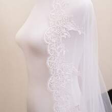 1pc Lace Wedding Veil, Fashionable Minimalist Bridal Veil, Fingertip Length Wedding Headpiece - A - View 4