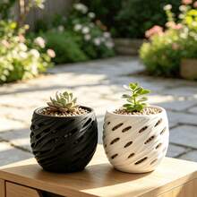 Hollow Breathable Flower Pot, Special For Caudiciform Succulents & Cacti, Creative Spiral Multi-Hole Root Control Planter, Black & White Dual Color - Hollow Planter - View 10
