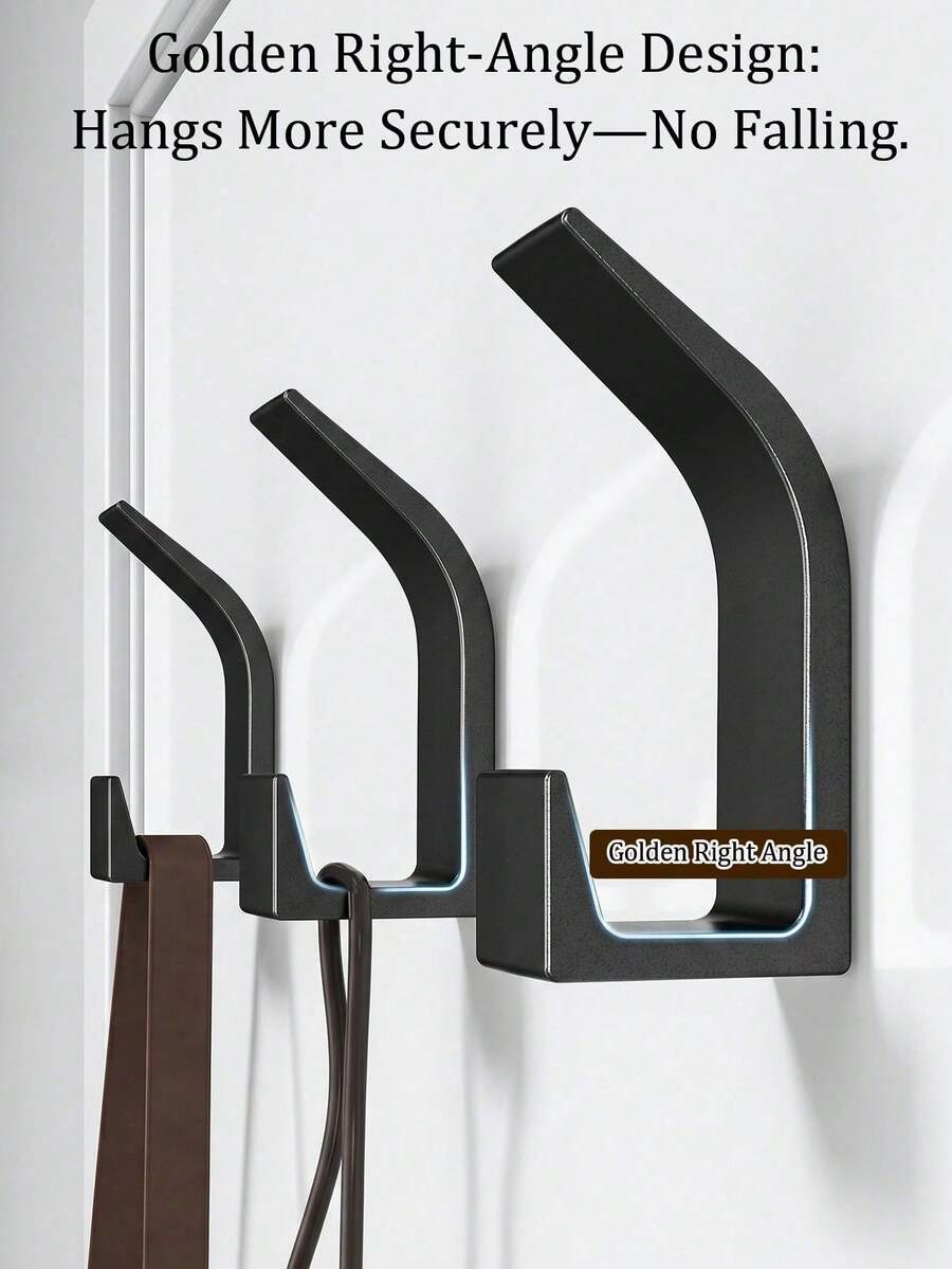1/2/4/6pcs Matte Black Towel Hooks For Bathrooms, Heavy Duty Wall Mounted Robe Coat Hook Waterproof Rustproof Double Hooks For Hanging Towels Robes Loofah Bags, Home Storage Organizer, Bathroom Accessories - Multicolor - View 1