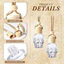 5pcs Skull Car Air Freshener Bottles, 8ml Clear Glass Hanging Aromatherapy Diffuser, Empty Pendant Fragrance Bottles With Rope, Suitable For Car And Home Decor - Multicolor - View 3