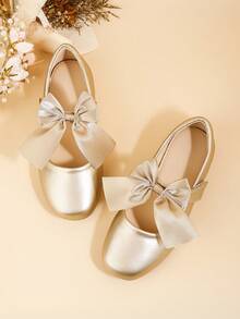 Elegant Bow Mary Jane Flats For Girls, Suitable For Middle And Older Children, For Indoor Parties And Events In Autumn/Winter, To Pair With Dresses - Gold - View 3