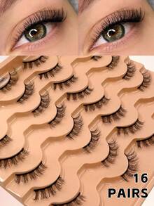 ENCHUW Half Eye Lashes Natural Look Wispy Cat Eye False Eyelashes,Fluffy Soft Eye End Elongated Lashes - Black - View 1