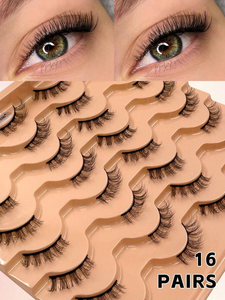 ENCHUW Half Eye Lashes Natural Look Wispy Cat Eye False Eyelashes,Fluffy Soft Eye End Elongated Lashes - Black - View 1