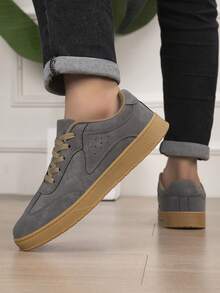 Men's Sporty Flat Low-Top Lace-Up Outdoor Casual Skate Shoes - Dark Grey - View 4