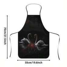 1pc Halloween Dark Swan Print Apron, Featuring White Swan, Dark Lake Surface & Withered Tree Pattern, Durable Cooking Apron Suitable For Bakers, Cake Decorators, BBQ Enthusiasts, Gardeners, Painters, Nail Artists - Perfect Gift For Home And Professional Chefs - Multicolor - View 10