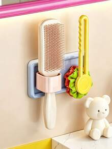 1pc Vibrant Dopamine Rectangular Wall-Mounted Storage Rack, Drill-Free Self-Adhesive Design, Hands-Free Support For Hair Dryer And Comb, Bathroom Vanity Storage Rack, Bathroom Decor Accessory, Room Decoration, Clothing Hook - Multicolor - View 3