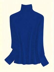Atasan Dalaman Wanita Kerah Tinggi Model Turtleneck, Gaya Baru 2024, Atasan Tipis Hitam Lengan Panjang, Musim Semi, Gugur, dan Dingin - Biru Pelangi - View 5