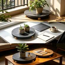 360° Rotating Wooden Plant Lazy Susan Turntable, 21.8cm Round Plant Pot Rotating Tray With Solid Wood Legs, Scratch Resistant Indoor Desktop Flower Pot Display Stand - A - View 10