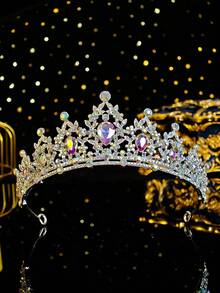 1件女款優雅水鑽公主皇冠水晶新娘髮冠，適用婚禮、舞會、生日派對，仙女風髮飾 - 彩色 - 查看 9