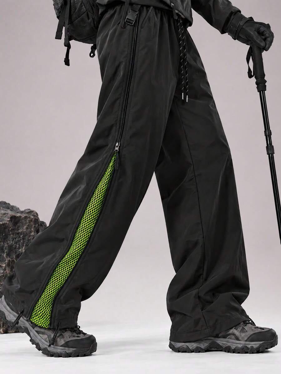 CZRLHYT Men's Draped Sports Long Pants, Elastic Drawstring Waist, Side Zipper Design, Sports Casual Style, Ideal for Summer Fitness, Training and Running - Hitam - View 1