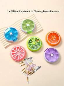 1pc/Set 7 Day Rotating Pill Case Clear Round Portable Weekly Medicine Dispenser Travel Pill Box,Includes Cleaning Brush,Random - one-size - View 13
