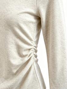Women's Short Long Sleeve T-Shirt, Classic Crew Neck Design, Soft Skin-Friendly Fabric, Slightly Stretchy And Comfortable, Suitable For Daily Layering - Grey - View 4