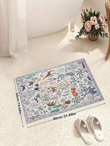 1pc Animal Pattern Rug, Bohemian Style Machine Washable Living Room Carpet, Vintage Soft Dining Room Rug, Non-Slip Wear-Resistant Large Floor Mat, Suitable For Office, Bedroom, Living Room, Entryway Welcome Doormat - Beige - View 3