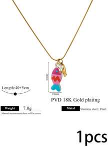 1pc Fall Decor Colorful Cartoon Fish Pendant Necklace Snake Chain With Small Fish Pearl Charms Ocean Style Clavicle Necklace Women Fall Tyle Jewelry - Necklace - View 13