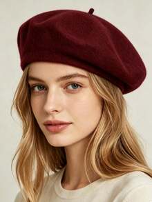 1pc Women's Solid Color Wool Felt Elegant Japanese Style Warm Beret Hat, Suitable For Daily Wear, Outings And Shopping In Autumn/Winter - Multicolor - View 1