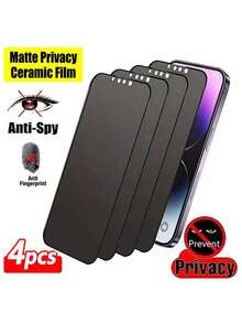 Shockproof Privacy 4pcs Full Coverage Matte Privacy Screen Protector Ceramic Film Compatible With Iphone 17 Pro Max/17 Air/16 Pro Max/16e/15 Pro Max/15 Plus/14 Pro Max/13 Mini/12 Mini/11 Pro Max/XS Max Series Anti-Print Anti-Fingerprint Upgraded Edge Protection Anti-Scratch Easy Installation Bubble-Free Perfect Compatible With Phone Cases Spring Gift Birthday - Black - View 29