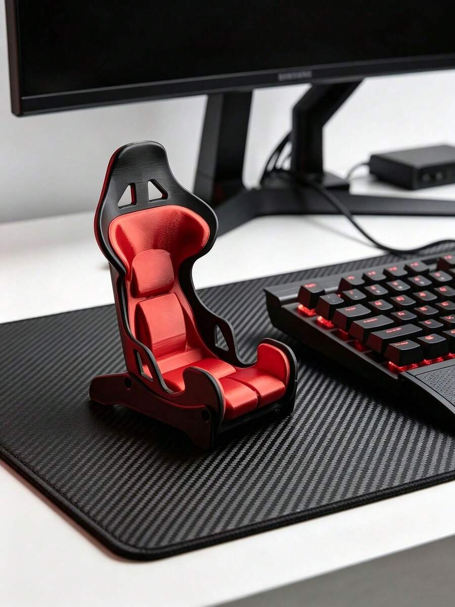 1pc Gaming Chair Style Phone Holder, Racing Seat Design Smartphone Stand - Suitable For Gaming, Watching Movies And Daily Desktop Use, Universal Smartphone Holder, Perfect For Phones And Tablets, Compact And Lightweight Design, Ideal For Home Office Or Travel, Stylish And Cool Desktop Decor