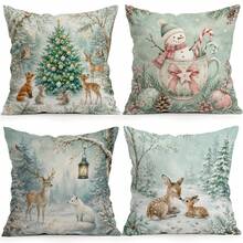 4pcs/1pc Icy Forest Animal Christmas Pattern Pillowcase Without Insert, Single Sided Printed Pillowcase, Suitable For Living Room Bedroom Home Decor, All Season Pillowcase - Multicolor - View 1