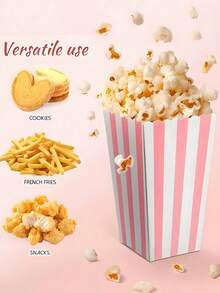 Striped Popcorn Boxes Movie Popcorn Boxes Candy Boxes Snacks Containers For Movie Theatre Suitable For Placing Popcorn French Fries Fried Chicken Snacks Food Decorative Tableware For Birthday Party Party Supplies Camping Kitchen Essentials - Multicolor - View 5