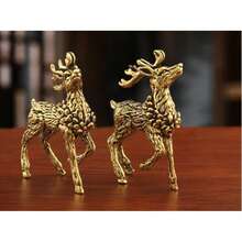 Brass Deer Small Ornament Desktop Decoration Craft Copper Animal Elk Sika Deer Figurine - A - View 2