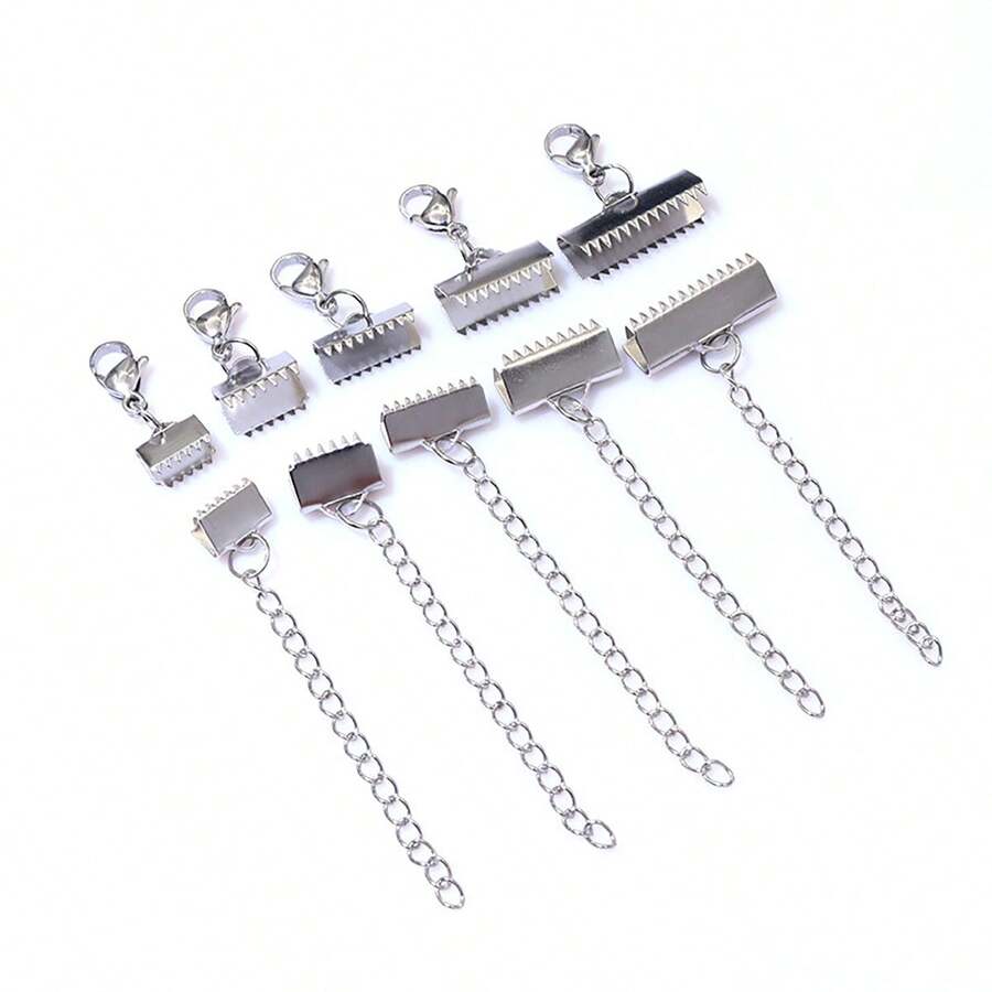 2pcs Stainless Steel Ribbon Leather Cord End Fastener Clasps With Chains Lobster Clasps Connectors For Bracelet Diy Making - Ribbon Leather Cord End Fastener Clasps - View 1
