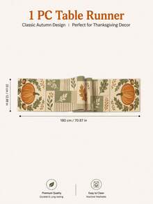 180 X 35cm Pumpkin Table Runner, 3 Green Plant Pattern Options With White Pumpkin, Sunflower Or Acorn, Vintage Country Patchwork Style, Autumn Harvest Thanksgiving Home Decor, Autumn Halloween Table Decoration - Multicolor - View 11