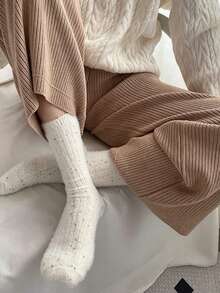 1/3/6 Pairs Solid Color Polka Dot Fuzzy Knitted Socks, Long/Mid-Calf Thermal Lined Warm Socks, Autumn/Winter Ins Style - Multicolor - View 4