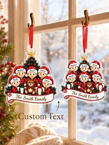 1pc Custom Name Santa Family 2026 Christmas Ornament, Personalized Family Name Acrylic Christmas Tree Hanging Decor, Family Holiday Keepsake Gift,Christmas Gift - Red - View 2