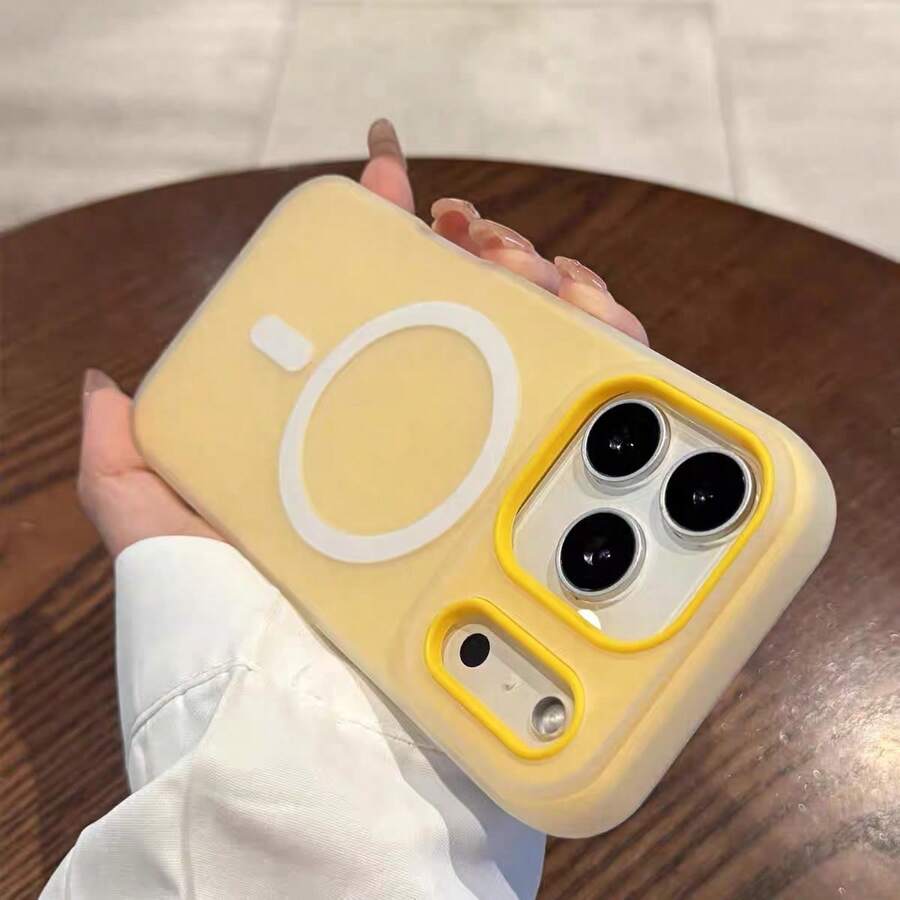 奢華啞光多巴胺果凍磁吸手機殼,適用 18 16 15 11 12 13 14 17 Pro Max Plus 17 AIR,防震保護殼,支援磁吸無線充電 - 黃色 - 查看 1