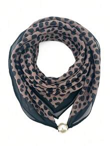 1pc Animal Leopard Print Polyester Fiber Scarf, Soft Ultra-Thin All-Season Decorative Style, Multiple Leopard Print Colors Available, Faux Pearl Magnetic Buckle - Multicolor - View 1