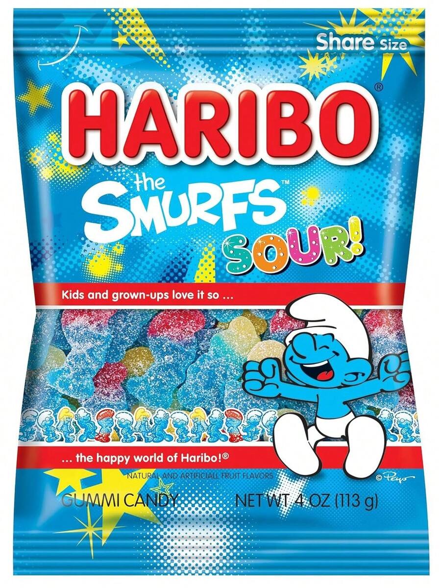 HARIBO Smurfs Sour, Sour Gummy Candy, 4 Oz.Bag (Pack Of 12)