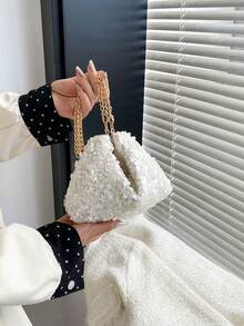 時尚新款亮片鏈條女款小方包 多功能單肩包 餃子造型零錢包 - 米色 - 查看 11