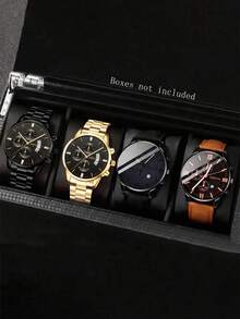 4pcs Men's Quartz Watch Mixed Set With Single Calendar Function, Round Dial, Business Casual Minimalist Scale, Suitable For Daily Wear, Decoration Or Graduation Season, Birthday And Various Festival Gifts For Male Friends - Multicolor - View 1