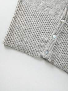 Women's New Light Gray V-Neck Long Sleeve Knit Cardigan, Dropped Shoulder And Cinched Waist Design - Light Grey - View 11
