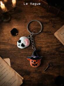 Halloween Spooky Skull & Witch Pumpkin Keychain - Cute Kawaii Gothic Bag Charm & Purse Pendant Accessory - Multicolor - View 4