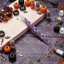 1pc Halloween Pumpkin Spider Web Slanted Tip Tweezers, Precise Nail Sticker Tool, False Eyelash Application Tool, Stainless Steel Pointed Eyebrow Tweezers, Beauty Tool, Holiday Gift, Hair Removal Tweezers - Multicolor - View 14