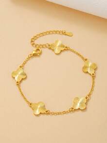 1pc Minimalist Four-Leaf Clover 18K Gold Chain Bracelet - Yellow Gold - View 13