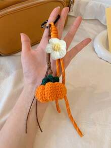 Yogodlns Handmade Leather Cute Small Pumpkin Bag Pendant Car Key Chain Rope Woven Charm Hanging Decoration New Bag Accessories - Multicolor - View 5