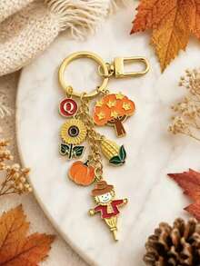 Halloween Autumn Harvest Theme Bag Charm Keychain, Bag Decoration, Scarecrow Pumpkin Sunflower Corn Tree & Initial Letter Pendant, Backpack Accessory - Multicolor - View 27