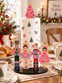 2D Flat Christmas Nutcracker Kitchen Paper Towel Holder (No Power/Light) - Desktop Paper Towel Rack With Display And Storage Function, Fun Nutcracker Ballet Winter Design, Candy Fairy, Suitable For Kitchen, Bathroom, Living Room And Dining Room, Decorative Ornament To Create Warm Christmas Atmosphere, Ideal Choice For Christmas Decor, Christmas Gifts, Perfect Gift For Christmas Lovers And Close Friends - Multicolor - View 2