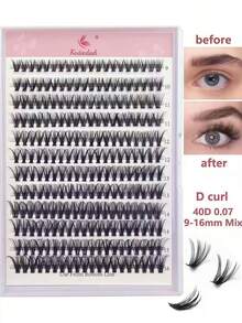 240/200 قطعة رموش صناعية طبيعية مختلطة D Curl Vacation Lashes 40D مقاس 9-16 مم، رموش فردية كثيفة صف واحد، رموش صناعية DIY بتصميم عناقيد، إكستنشن رموش فردية، عناقيد رموش، رموش صناعية - D - مشاهدة 6